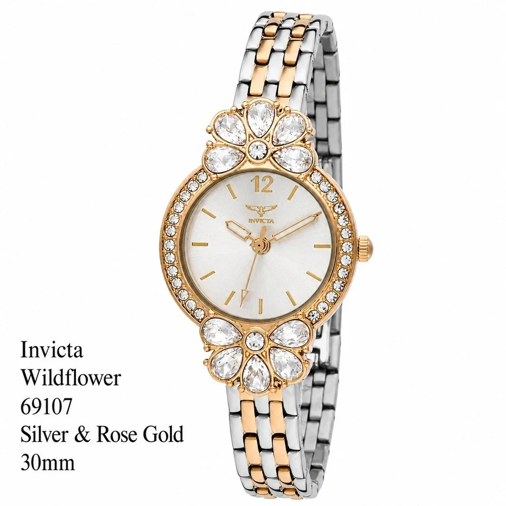 NEW Invicta Wildflower Women's Watch 30mm, Silver, Rose Gold‎ (69107) #0438